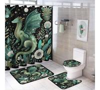 MSYKANIX Abstract Colorful Dragon Shower Curtain Set,Cool Fantasy Spring Garden Plant Flower Starry Sky Full Moon Shower Decor Sets with Rugs Bathroom Accessories Set with 12 Hooks