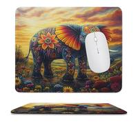MSYKANIX Abstract Colorful Elephant Soft Stitched Edge Mouse Pad,Fantasy Vintage Boho Indian Mandala Floral Daisies Animal Sunset Non-Slip Mousepad for Office,Home 25x30 cm