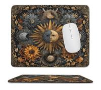MSYKANIX Abstract Colorful Floral Non-Slip Mousepad,Vintage Fantasy Spring Garden Flower Sunflower Boho Sun Moon with Most Types of Mouse,Stitched Edges for Decoration 25x30 cm