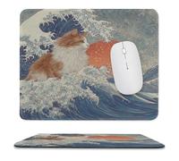 MSYKANIX Abstract Colorful Great Waves Non-Slip Mouse Pad,Modern Fantasy Ocean Waves Japanese Cat Red Sun with Most Types of Mouse,Stitched Edges for Decoration 25x30 cm