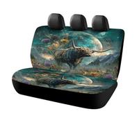 MSYKANIX Abstract Colorful Highland Yak Car Cover Set for Rear Bench Seat with Polyester,Rustic Vintage Outer Space Galaxy Cow Floral Full Moon Back Covers Universal