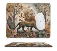 MSYKANIX Abstract Colorful Leopard Soft Stitched Edge Mouse Pad,Vintage Rustic Autumn Forest Plant Leaves Floral Animal Cheetah Non-Slip Mousepad for Office,Home 25x30 cm