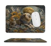 MSYKANIX Abstract Colorful Lion Non-Slip Mousepad,Vintage Rustic Spring Garden Floral Sunflowers Full Moon Starry Sky with Most Types of Mouse,Stitched Edges for Decoration 20x24 cm