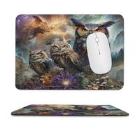 MSYKANIX Abstract Colorful Owl Non-Slip Mousepad,Fantasy Beautiful Galaxy Animal Floral Mushroom Starry Sky Full Moon with Most Types of Mouse,Stitched Edges for Decoration 20x24 cm