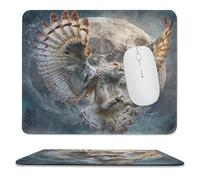 MSYKANIX Abstract Colorful Owl Non-Slip Mousepad,Rustic Fantasy White Bird Snow Pine Trees Starry Sky Full Moon with Most Types of Mouse,Stitched Edges for Decoration 25x30 cm