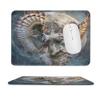 MSYKANIX Abstract Colorful Owl Non-Slip Mousepad,Rustic Fantasy White Bird Snow Pine Trees Starry Sky Full Moon with Most Types of Mouse,Stitched Edges for Decoration 20x24 cm
