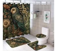 MSYKANIX Abstract Colorful Owl Shower Curtain Set,Rustic Vintage William Morris Spring Garden Animal Plant Leaf Floral Shower Decor Sets with Rugs Bathroom Accessories Set with 12 Hooks