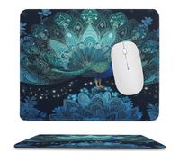 MSYKANIX Abstract Colorful Peacock Non-Slip Mousepad,Beautiful Fantasy Boho Indian Mandala Animal Peacock Feathers with Most Types of Mouse,Stitched Edges for Decoration 25x30 cm
