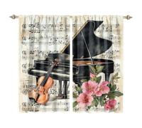 MSYKANIX Abstract Colorful Piano Blackout Curtains,Modern Rustic Music Note Spring Nature Flowers Guitar Rod Pocket Window Drapes for Living Room 2 Panels,Each 91.5Wx160L cm