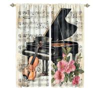 MSYKANIX Abstract Colorful Piano Rod Pocket Curtain for Bedroom,Modern Rustic Music Note Spring Nature Flowers Guitar Blackout Window Drapes 2 Panels,Each 80Wx183L cm