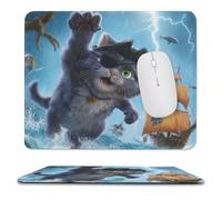 MSYKANIX Abstract Colorful Pirate Ships Non-Slip Mousepad,Funny Fantasy Nautical Pirate Cat Fish Sailboat with Most Types of Mouse,Stitched Edges for Decoration 25x30 cm