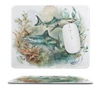 MSYKANIX Abstract Colorful Shark Soft Stitched Edge Mouse Pad,Watercolor Fantasy Nautical Coral Ocean Underwater World Animal Shark Non-Slip Mousepad for Office,Home 25x30 cm