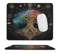 MSYKANIX Abstract Colorful Tree Soft Stitched Edge Mouse Pad,Fantasy Rustic Boho Indian Mandala Sun Moon Tree of Life Non-Slip Mousepad for Office,Home 25x30 cm
