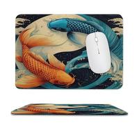 MSYKANIX Abstract Colorful Yin Yang Soft Stitched Edge Mouse Pad,Rustic Fantasy Yin Yang Theme Ocean Great Waves Japanese Fish Non-Slip Mousepad for Office,Home 20x24 cm