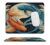 MSYKANIX Abstract Colorful Yin Yang Soft Stitched Edge Mouse Pad,Rustic Fantasy Yin Yang Theme Ocean Great Waves Japanese Fish Non-Slip Mousepad for Office,Home 25x30 cm