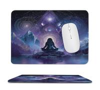 MSYKANIX Abstract Colorful Yoga Non-Slip Mousepad,Beautiful Fantasy Forest Night Mountain Moon Indian Mandala Yoga with Most Types of Mouse,Stitched Edges for Decoration 20x24 cm