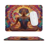 MSYKANIX Abstract Colorful Yoga Non-Slip Mousepad,Fantasy Beautiful African Black Girl Indian Mandala Yoga with Most Types of Mouse,Stitched Edges for Decoration 20x24 cm