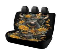 MSYKANIX Abstract Cute Highland Cow Car Cover Set for Rear Bench Seat with Polyester,Rustic Colorful Western Farmhouse Cowboy Cow Floral Sunflowers Back Covers Universal
