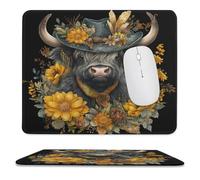 MSYKANIX Abstract Cute Highland Cow Soft Stitched Edge Mouse Pad,Rustic Colorful Western Farmhouse Cowboy Cow Floral Sunflowers Non-Slip Mousepad for Office,Home 25x30 cm