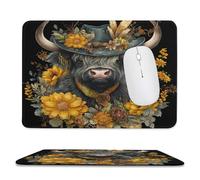 MSYKANIX Abstract Cute Highland Cow Soft Stitched Edge Mouse Pad,Rustic Colorful Western Farmhouse Cowboy Cow Floral Sunflowers Non-Slip Mousepad for Office,Home 20x24 cm