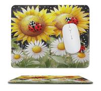 MSYKANIX Abstract Cute Ladybug Non-Slip Mousepad,Rustic Watercolor Spring Garden Plant Floral Sunflowers Daisies with Most Types of Mouse,Stitched Edges for Decoration 25x30 cm