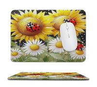MSYKANIX Abstract Cute Ladybug Soft Stitched Edge Mouse Pad,Rustic Watercolor Spring Garden Plant Floral Sunflowers Daisies Non-Slip Mousepad for Office,Home 20x24 cm