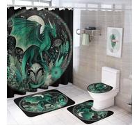 MSYKANIX Abstract Fantasy Dragon Shower Curtain Set,Colorful Cool Spring Garden Plant Floral Starry Sky Full Moon Shower Decor Sets with Rugs Bathroom Accessories Set with 12 Hooks