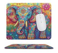 MSYKANIX Abstract Fantasy Elephant Soft Stitched Edge Mouse Pad,Vintage Colorful Boho Indian Mandala Animal Floral Daisies Non-Slip Mousepad for Office,Home 25x30 cm