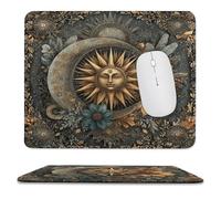 MSYKANIX Abstract Fantasy Floral Non-Slip Mousepad,Colorful Vintage Spring Garden Flower Sunflower Boho Sun Moon with Most Types of Mouse,Stitched Edges for Decoration 25x30 cm