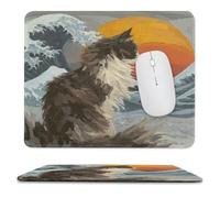 MSYKANIX Abstract Fantasy Great Waves Soft Stitched Edge Mouse Pad,Colorful Oil Painting Ocean Waves Japanese Cat Red Sun Non-Slip Mousepad for Office,Home 25x30 cm