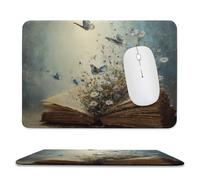 MSYKANIX Abstract Fantasy Magic Book Non-Slip Mousepad,Watercolor Beautiful Oil Painting Fairy Book Floral Daisy Butterflies with Most Types of Mouse,Stitched Edges for Decoration 20x24 cm
