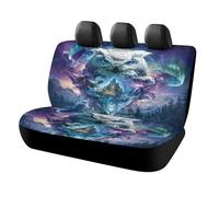 MSYKANIX Abstract Fantasy Owl Car Cover Set for Rear Bench Seat with Polyester,Cute Colorful Fairy Tale Magic Forest Pine Trees Aurora Borealis Back Covers Universal