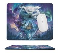 MSYKANIX Abstract Fantasy Owl Non-Slip Mousepad,Cute Colorful Fairy Tale Magic Forest Pine Trees Aurora Borealis with Most Types of Mouse,Stitched Edges for Decoration 25x30 cm