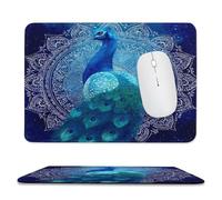 MSYKANIX Abstract Fantasy Peacock Non-Slip Mousepad,Colorful Beautiful Boho Indian Mandala Animal Peacock Feathers with Most Types of Mouse,Stitched Edges for Decoration 20x24 cm