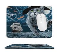 MSYKANIX Abstract Fantasy Pirate Ships Soft Stitched Edge Mouse Pad,Funny Colorful Nautical Sailboat Pirate Cat Fish Full Moon Non-Slip Mousepad for Office,Home 20x24 cm