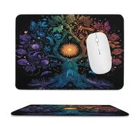 MSYKANIX Abstract Fantasy Tree Non-Slip Mousepad,Beautiful Colorful Boho Indian Mandala Sun Moon Tree of Life with Most Types of Mouse,Stitched Edges for Decoration 20x24 cm