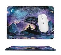 MSYKANIX Abstract Fantasy Yoga Non-Slip Mousepad,Colorful Beautiful Forest Night Mountain Moon Indian Mandala Yoga with Most Types of Mouse,Stitched Edges for Decoration 20x24 cm