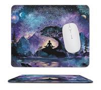 MSYKANIX Abstract Fantasy Yoga Non-Slip Mousepad,Colorful Beautiful Forest Night Mountain Moon Indian Mandala Yoga with Most Types of Mouse,Stitched Edges for Decoration 25x30 cm