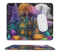 MSYKANIX Abstract Gothic Ghost Soft Stitched Edge Mouse Pad,Fantasy Horror Halloween Theme Forest Pine Trees Pumpkins Full Moon Non-Slip Mousepad for Office,Home