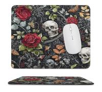 MSYKANIX Abstract Gothic Skull Soft Stitched Edge Mouse Pad,Colorful Vintage Skeleton Plant Leaves Flower Red Rose Butterfly Non-Slip Mousepad for Office,Home 25x30 cm