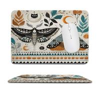 MSYKANIX Abstract Modern Butterfly Non-Slip Mousepad,Vintage Colorful Boho Gothic Wildlife Butterflies Plant Floral Moon with Most Types of Mouse,Stitched Edges for Decoration 20x24 cm