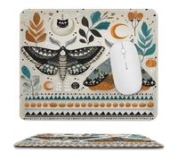 MSYKANIX Abstract Modern Butterfly Non-Slip Mousepad,Vintage Colorful Boho Gothic Wildlife Butterflies Plant Floral Moon with Most Types of Mouse,Stitched Edges for Decoration 25x30 cm