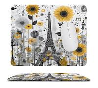 MSYKANIX Abstract Modern Eiffel Tower Non-Slip Mousepad,Vintage Colorful Paris City Floral Sunflowers Music Theme Notes with Most Types of Mouse,Stitched Edges for Decoration 25x30 cm