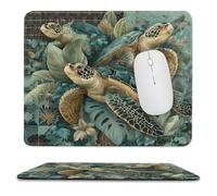 MSYKANIX Abstract Modern Sea Turtle Non-Slip Mousepad,Rustic Colorful Mid Century Ocean Animal Tropical Palm Leaves with Most Types of Mouse,Stitched Edges for Decoration 25x30 cm
