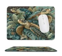 MSYKANIX Abstract Modern Sea Turtle Soft Stitched Edge Mouse Pad,Rustic Colorful Mid Century Ocean Animal Tropical Palm Leaves Non-Slip Mousepad for Office,Home 20x24 cm