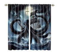 MSYKANIX Abstract Pirate Ship Sea Monster Rod Pocket Curtain for Bedroom,Rustic Mid Century Nautical Ship Octopus Blackout Window Drapes 2 Panels,Each 50.5Wx114L cm（Decor）