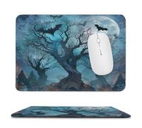 MSYKANIX Abstract Rustic Bat Non-Slip Mousepad,Gothic Colorful Halloween Forest Night Tree Animal Bats Full Moon with Most Types of Mouse,Stitched Edges for Decoration 20x24 cm
