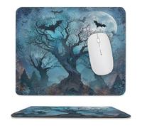MSYKANIX Abstract Rustic Bat Soft Stitched Edge Mouse Pad,Gothic Colorful Halloween Forest Night Tree Animal Bats Full Moon Non-Slip Mousepad for Office,Home 25x30 cm