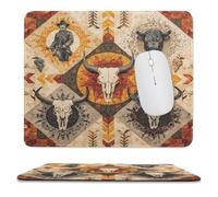 MSYKANIX Abstract Rustic Cowboy Soft Stitched Edge Mouse Pad,Colorful Vintage Boho Mid Century Western Cowboy Cow Skull Non-Slip Mousepad for Office,Home 25x30 cm