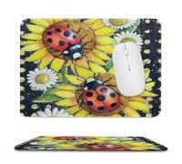 MSYKANIX Abstract Rustic Ladybug Soft Stitched Edge Mouse Pad,Watercolor Cute Spring Garden Plant Floral Sunflowers Daisies Non-Slip Mousepad for Office,Home 20x24 cm